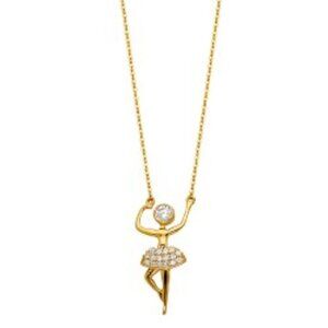 New 14K Yellow Gold CZ Ballerina Necklace